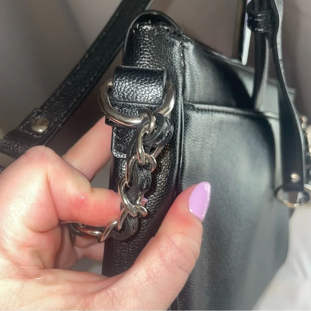 Nine West Women's Crossbody Handbag Adjustable Strap Black Faux Leather Patent